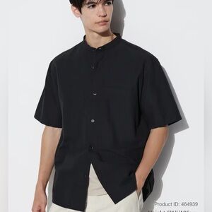 Uniqlo Men’s Collarless Button Down Linen Navy Shirt M